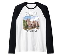 Bélgica Patrimonio Iconic Brujas Canal Arquitectura Medieval Camiseta Manga Raglan