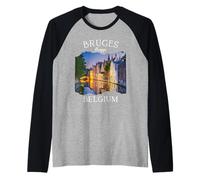 Bélgica Patrimonio Iconic Brujas Canal Arquitectura Medieval Camiseta Manga Raglan