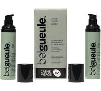 Belgueule Crema facial hidratante y matificante para hombre, 2 unidades, cuidado facial y barba natural con ácido hialurónico, efecto antienvejecimiento, todos los tipos de piel, fabricado en Francia