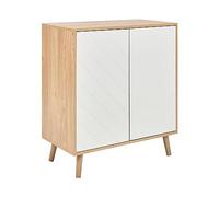 Beliani Aparador Blanco Madera Clara 76 x 40 cm MDF 2 Puertas estantes Dormitorio Bristow