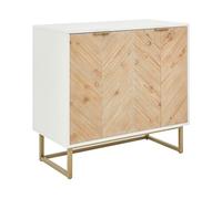 Beliani Aparador Blanco Madera Clara Dorado 80 x 40 cm MDF 2 Puertas estantes Dormitorio Alaska