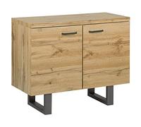 Beliani Aparador de 2 Puertas de Madera Clara con patín Gris Base de Metal Asas de Aluminio gabinete con estantes Industrial Timber