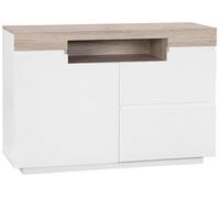 Aparador de chapa de madera clara y blanca 75 x 110 x 40 cm con gabinete y 2 cajones Marlin