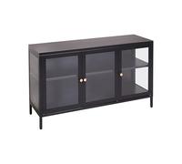 Beliani Aparador de Metal Negro Ajustable con 3 Puertas y Vitrina Estilo Moderno Newport