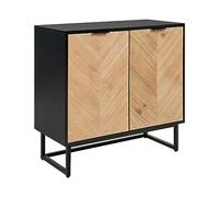 Beliani Aparador Negro Madera Clara 80 x 40 cm MDF 2 Puertas estantes Dormitorio Alaska