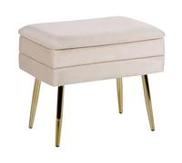 Beliani Banco con almacenaje Dormitorio Sala de Estar tapicería de Terciopelo Patas Doradas Beige Claro Odessa