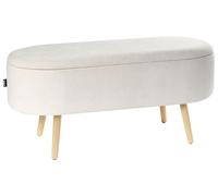 Beliani Banco con almacenaje tapizado en Tela de Chenilla Patas de Madera de Pino Dormitorio Sala de Estar Accesorio Blanco Crema Oklahoma