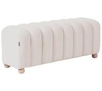 Beliani Banco de Cama puf otomana Moderno Acanalado tapizado de bouclé Patas de Madera Estilo rústico Retro Blanco Crema Idyllwild
