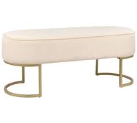 Beliani Banco tapizado glamuroso con puf Patas de Metal Doradas Estampado Liso Beige Claro Milry