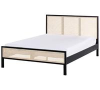 Beliani Cama con somier Moderna cabecero con Trenza vienesa Madera de Pino Negro 140 x 200 cm Salernas