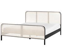Beliani Cama con somier Moderna cabecero con Trenza vienesa Madera de Pino Negro 180 x 200 cm Gonfaron
