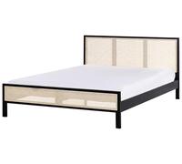 Beliani Cama con somier Moderna cabecero con Trenza vienesa Madera de Pino Negro 180 x 200 cm Salernas