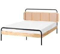 Beliani Cama con somier Moderna cabecero Trenza vienesa Madera de Caucho marrón Claro 140 x 200 cm Boussicourt