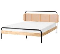 Beliani Cama con somier Moderna cabecero Trenza vienesa Madera de Caucho marrón Claro 160 x 200 cm Boussicourt