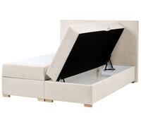 Beliani Cama Continental con almacenaje elevable de Tela 140 x 200 cm con cabecero Beige Claro Major