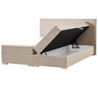 Beliani Cama Continental con almacenaje elevable de Tela 180 x 200 cm con cabecero Gris Pardo Major