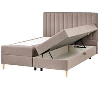 Beliani Cama Continental diván con almacenaje con arcón elevable tapizado cabecero de Tela Gris Pardo 160 x 200 cm Officer