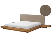 Beliani Cama de Agua Moderna con Plataforma mesitas de Noche cabecero de bouclé Madera de Fresno Natural 180 x 200 cm Zen