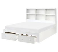Beliani Cama de Madera 160 x 200 cm con Conjunto de almacenaje de 2 cajones y estantes en el cabecero Blanco Tarare