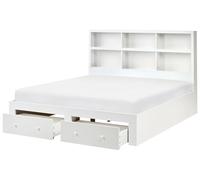 Beliani Cama de Madera 180 x 200 cm con Conjunto de almacenaje de 2 cajones y estantes en el cabecero Blanco Tarare