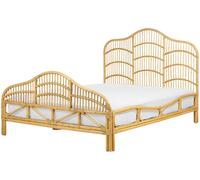 Beliani Cama matrimonial de ratán madera clara 140x200