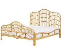 Beliani Cama matrimonial de ratán madera clara 160x200