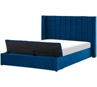 Beliani Cama matrimonial de tejido azul 160x200