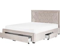 Beliani Cama matrimonial de tejido beige 160x200