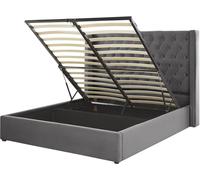 Beliani Cama matrimonial de tejido gris 160x200