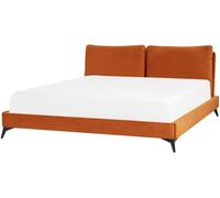 Beliani Cama matrimonial de tejido naranja 180x200