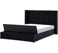 Beliani Cama matrimonial de tejido negro 180x200