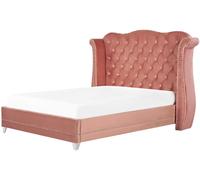 Beliani Cama matrimonial de tejido rosa 140x200