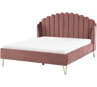 Beliani Cama matrimonial de tejido rosa 160x200