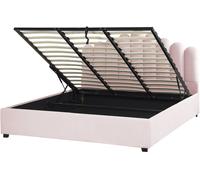 Beliani Cama matrimonial de tejido rosa 180x200