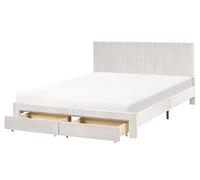 Beliani Cama Moderna con cajones cabecero tapizado en Terciopelo y somier de láminas Blanco Crema 160 x 200 cm Lonzac