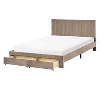 Beliani Cama Moderna con cajones cabecero tapizado en Terciopelo y somier de láminas Gris Pardo 140 x 200 cm Lonzac