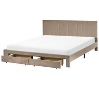 Beliani Cama Moderna con cajones cabecero tapizado en Terciopelo y somier de láminas Gris Pardo 180 x 200 cm Lonzac