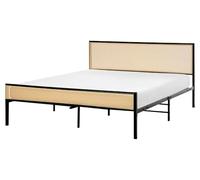 Beliani Cama Moderna de Hierro con somier de láminas ratán sintético Trenza vienesa cabecero Negro 160 x 200 cm Avanton