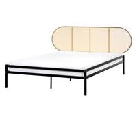 Beliani Cama Moderna de Hierro con somier de láminas ratán sintético Trenza vienesa cabecero Negro 140 x 200 cm Boulin