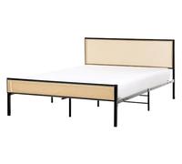 Beliani Cama Moderna de Hierro con somier de láminas ratán sintético Trenza vienesa cabecero Negro 140 x 200 cm Avanton