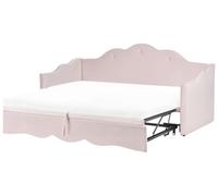 Beliani Cama Nido tapizada de Terciopelo 90/180 x 200 cm con somier de Listones Rosa Pastel Lorette