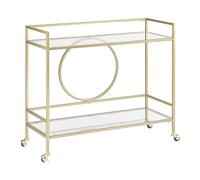 Beliani Carrito de Cocina de Metal Dorado Vidrio 75 x 45 cm Ruedas 2 estantes cajón Glamour Kerry