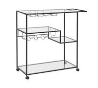 Beliani Carrito de Cocina de Metal Negro Vidrio Templado 86 x 40 cm Ruedas con Freno estantes botellero Industrial Comedor Marcola