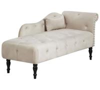 Beliani Chaise Longue Retro Terciopelo capitoné con cojín Beige Claro Derecho Ivry