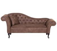 Beliani Chaise Longue tapizado en Piel sintética marrón Claro Acolchado capitoné versión Izquierda con cojín Lattes