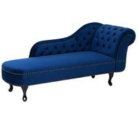 Beliani Chaise Longue tapizado en Terciopelo Azul con Botones versión Derecha Nimes