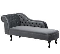 Chaise longue tapizado en terciopelo gris con botones versión izquierda Nimes