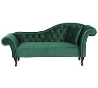 Beliani Chaise Longue tapizado en Terciopelo Verde Oscuro Acolchado capitoné versión Derecha con cojín Lattes