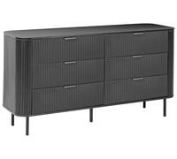 Beliani Cómoda 6 cajones diseño Retro MDF Patas de Metal cajonera Negro Bradley
