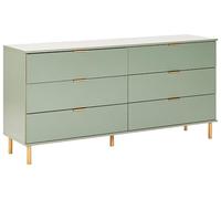 Beliani Cómoda 6 cajones Elegante Madera de ingeniería Tiradores Dorados Patas de Madera Maciza Sala de Estar Verde Walpole
